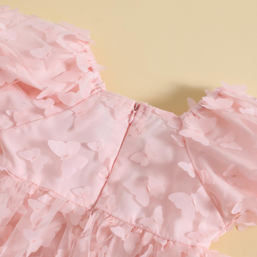 Детское платье принцессы для маленьких девочек, платье трапециевидной формы из тюля с короткими рукавами и объемными рукавами-бабочками