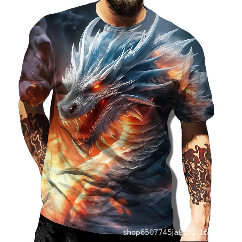 Мужская повседневная футболка с коротким рукавом, напечатанная в 3D, серия «Дракон»