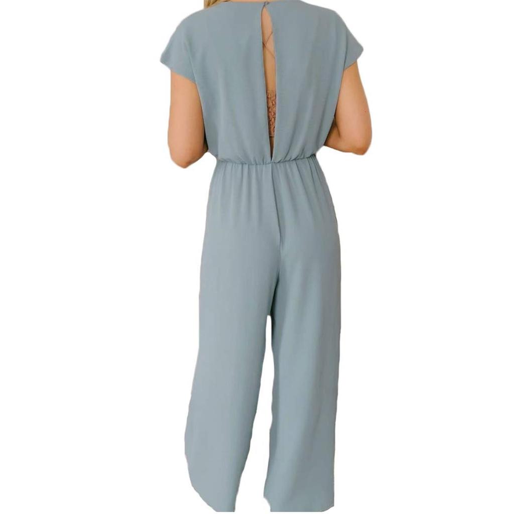 Women's Jumpsuit Summer Beach Short Sleeve Solid Color Casual Fashion Wide Leg Jumpsuit