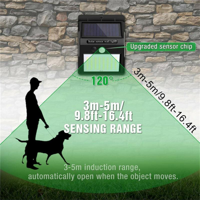 100 светодиодных солнечных настенных светильников Pir с датчиком движения IP65 водонепроницаемый широкий угол супер яркий безопасности на открытом воздухе