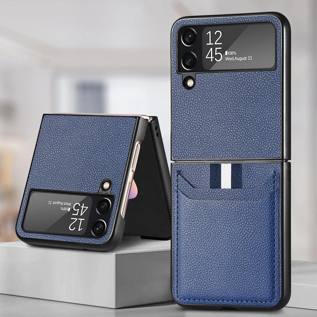 Anti-Sweat Dustproof Coque Cover for Samsung Galaxy Z Flip 4 3 5G Flip4 Flip3 Flip6 Flip5 Flip 6 5 Card Slot Case Leather Bag