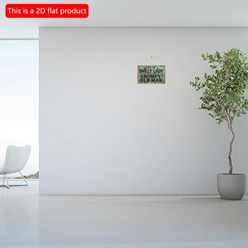 2D Flat Wooden Sign 30*20cm Vintage 'Home of a Sweet Lady & Her Grumpy Old for Man' Wooden Hanging Plaque - Rustic Wall Decor for Home, Bar, Cafe