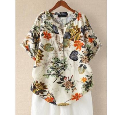 Женский летний легкий топ с короткими рукавами и узором в виде листьев, винтажный топ с короткими рукавами и v-образным вырезом