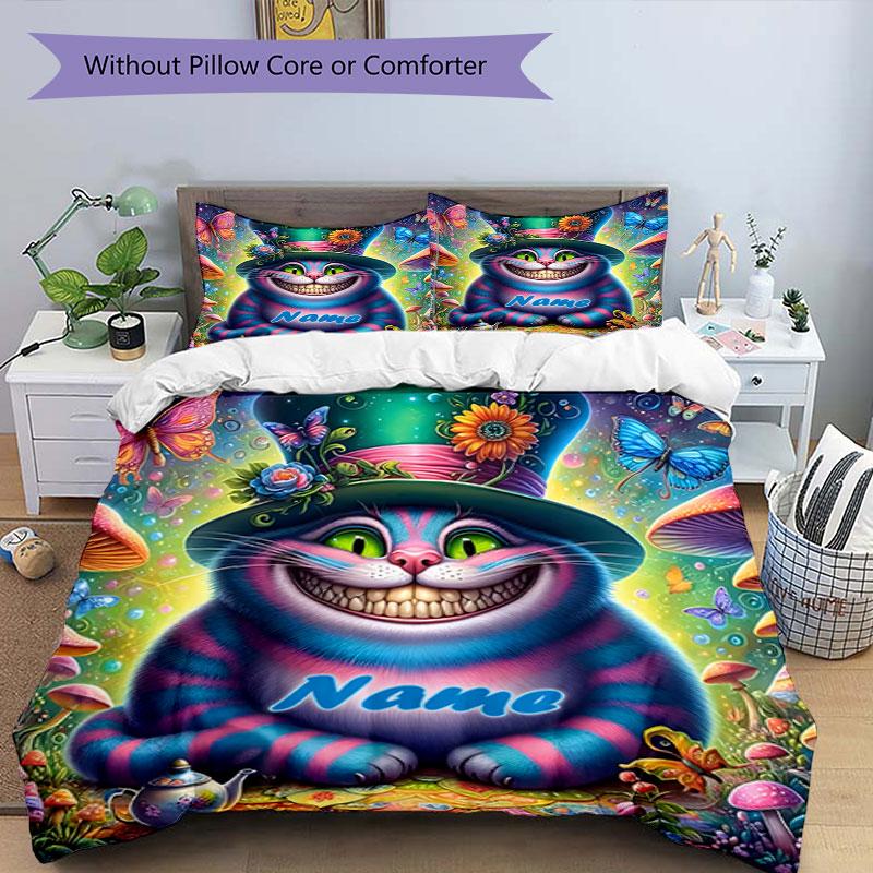 3PC Custom Name Alice Wonderland Bedding Set Printed Bedding Set Duvet Cover Closure Includes 1 Duvet Cover & 248 Pillowcases for Bedroom