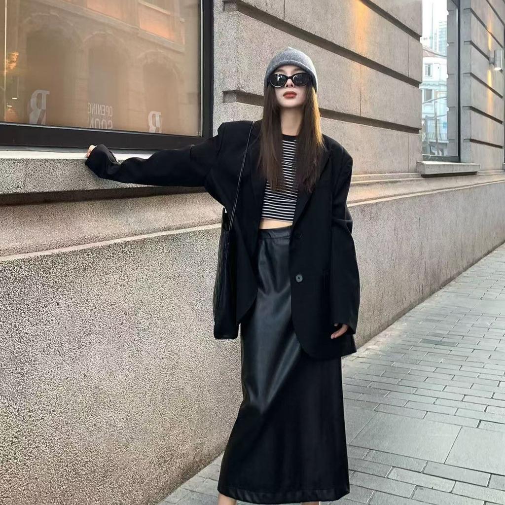 Белый блейзер в корейском стиле, свободного кроя, куртка на весну-осень для миниатюрных женщин, повседневный офисный наряд