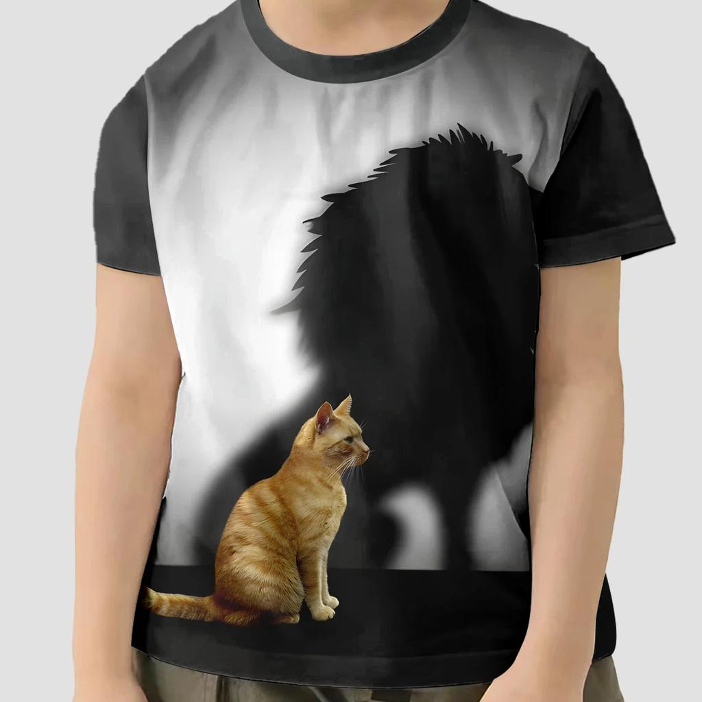 Детская одежда Футболка для девочек и мальчиков с коротким рукавом Детская летняя одежда Футболка с рисунком кота в виде 3D-мультяшной футболки