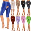 Womens Short Leggings Shiny Cutout Tights Stretchy Base Bottoms