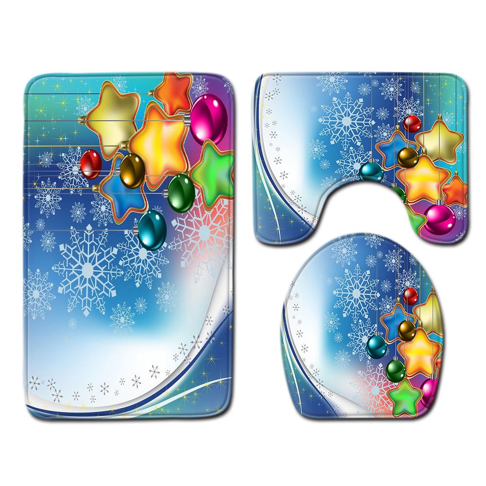 Christmas Waterproof Shower Curtain Four-Piece Combination Floor Mat Entrance Door Mat Bedroom Living Room Carpet