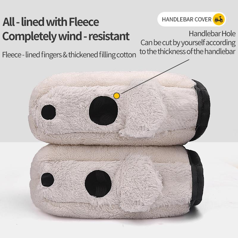 2PCS Winter Electric Bike Gloves - Warm Thickened Handle Covers, Rainproof & Windproof Motorcycle PU Leather Hand Protective Glo