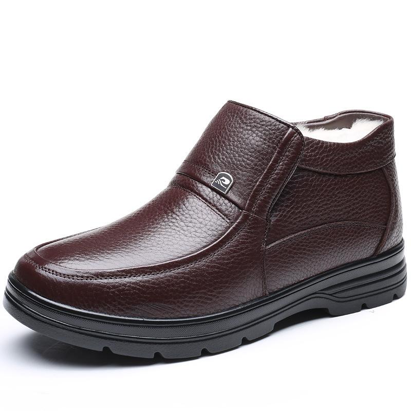 Зимние мужские ботинки из натуральной кожи с белым овечьим мехом в британском стиле, теплые повседневные высокие хлопковые туфли из смеси шерсти с боковой молнией 89