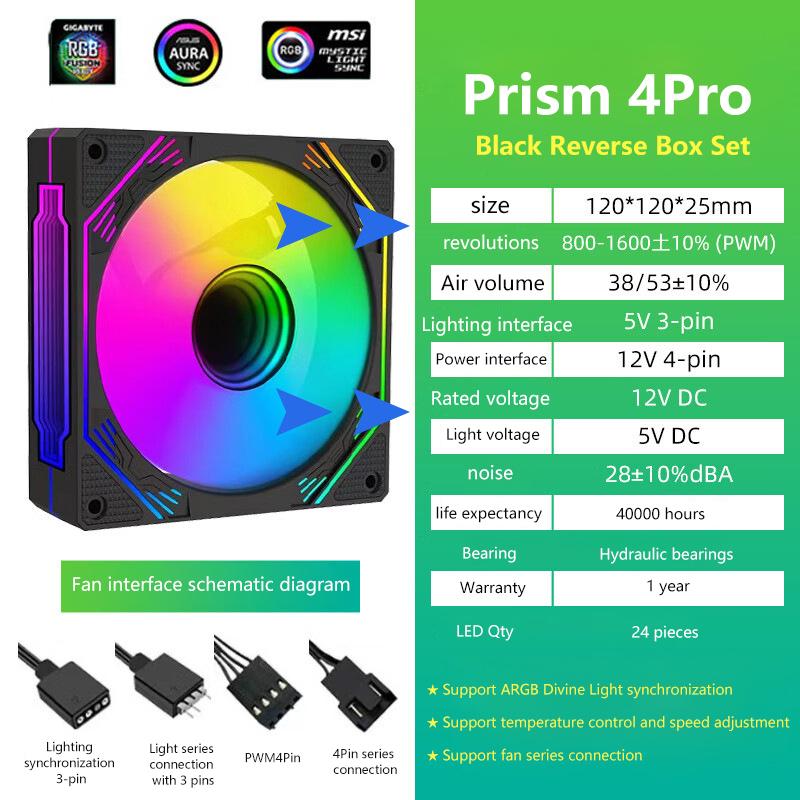 12Cm Argb Computer Case Mute Fans Pc Tower Silent Air Cooler Pwm 4Pin High Speed 1600 Pwm Dc12V Mirror Effect Cooling System