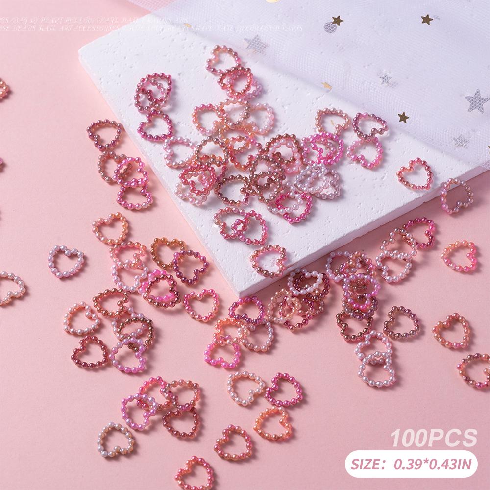 100 шт. полые белые жемчужные сердечки для ногтей оптом фиолетовые розовые плоские для самостоятельного украшения ногтей мобильного телефона ноутбука ювелирных изделий ремесел Ac