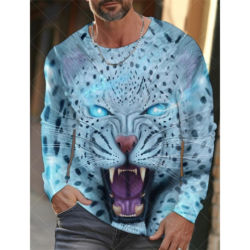 Винтажная мужская футболка с длинным рукавом, рубашки с 3d принтом, модная одежда с леопардовым рисунком, одежда с рукавами, топы с рукавами, мужская уличная одежда большого размера