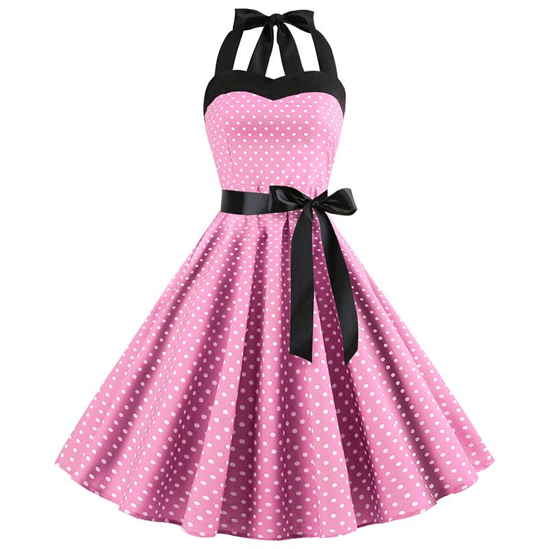 Women's 1950s Vintage Polka Dot Swing Dress - Sleeveless V-Neck Cocktail Party Dress With Belt, Rockabilly Audrey Hepburn Style (Red Polka Dots, Small)