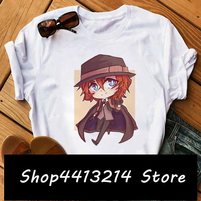 Футболка Bungo Stray Dogs, женская футболка в стиле Харадзюку с аниме, Осаму Дазай Накадзима Ацуши, белые футболки с короткими рукавами и рисунком, летние