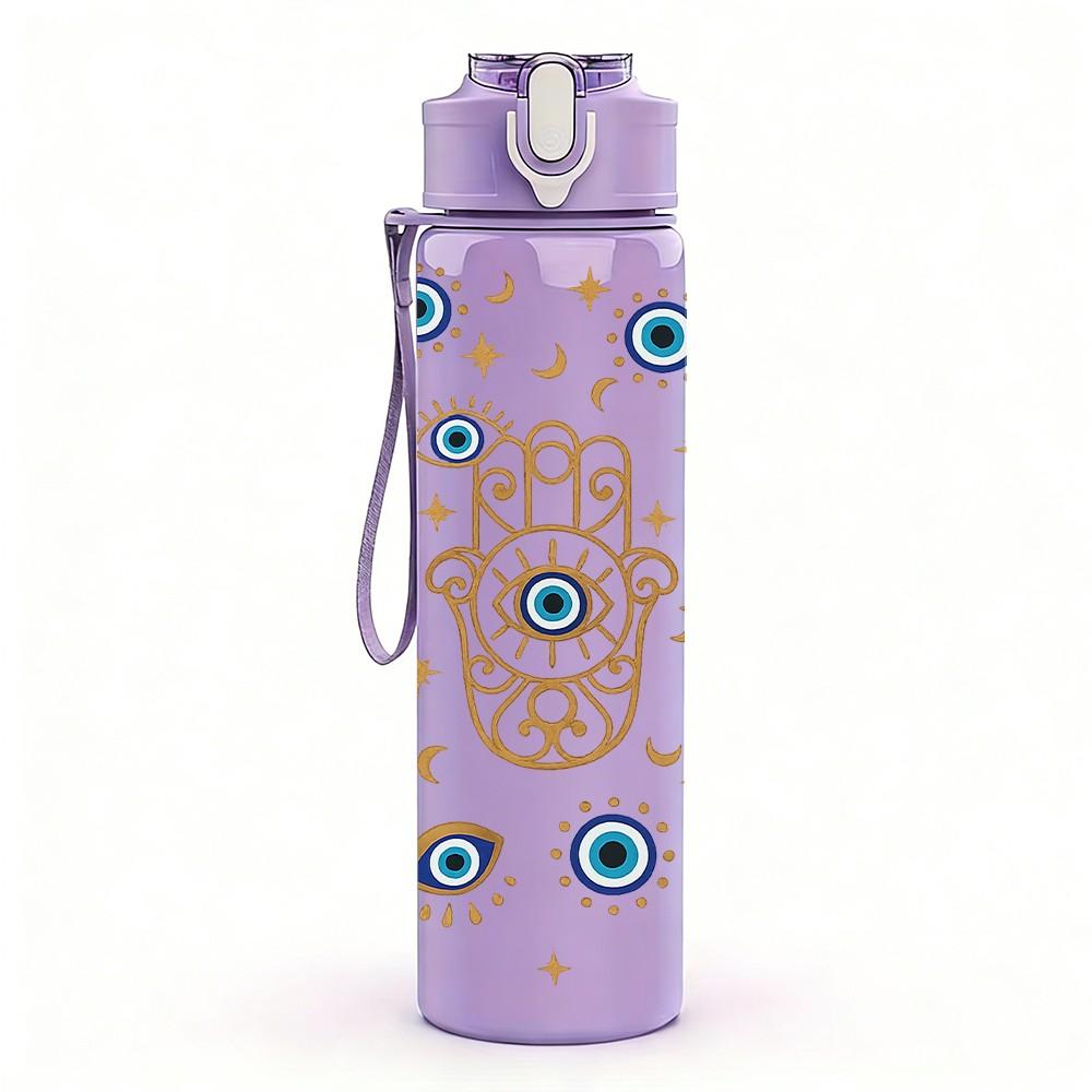 1PC Evil Eye Boho Amulet Seamless Print 750ml Color Plastic Sports Water Bottle Leakproof Flip Straw Lid Suitable for Sports Office Home Use
