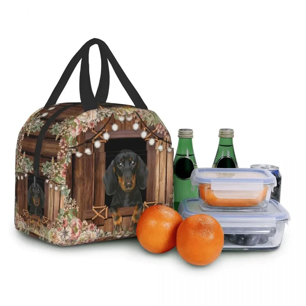 Такса собака с цветочным рисунком сумки для обеда для женщин изолированный термохолодильник Bento Box для детей школьная еда портативная сумка для пикника