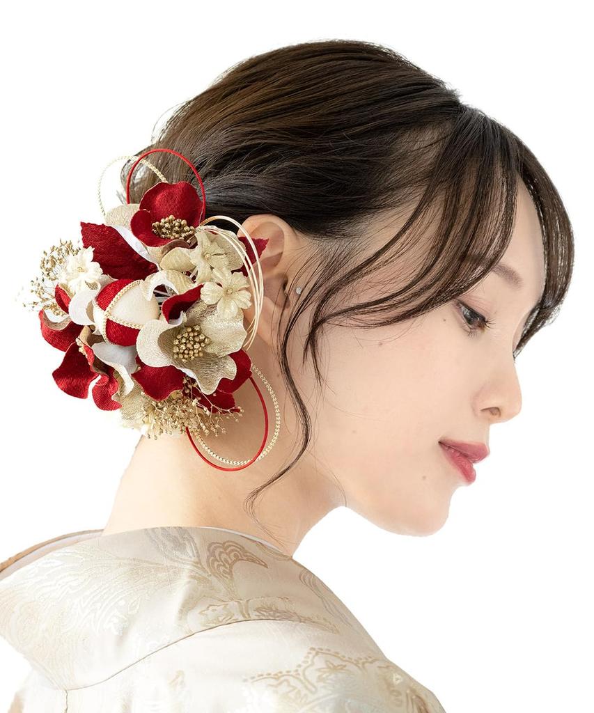 SOUBIEN Hair Ceremony Flower Set of Perfect for Furisode and Graduation and Breath Made In Red and Gold Ornament, Coming-of-Age 2, Hakama, Ceremonies,