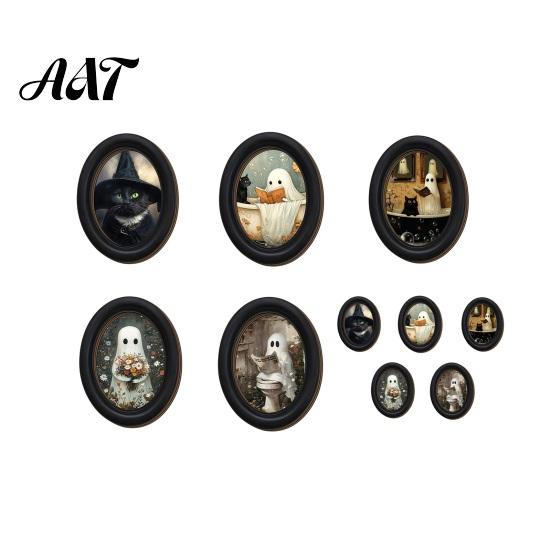 Lightweight Wall Adhesive Halloween Ghost Decor, Cute Table Sign, Vintage Oval Framed Art Picture, Decorative for Mantel Living Room Bedroom