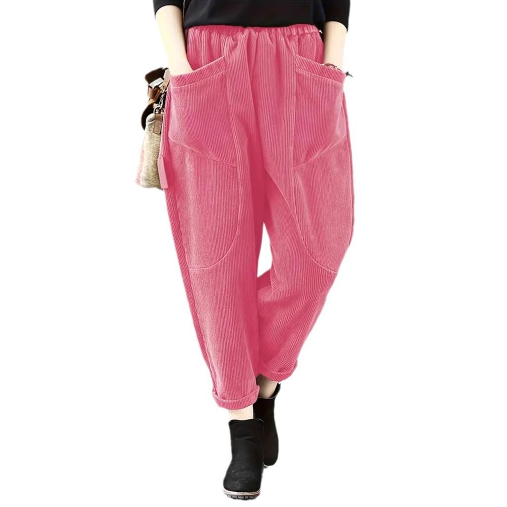 Однослойные вельветовые брюки-шаровары для весны и лета, однотонные литературные и ретро женские брюки свободного кроя с карманами в повседневном стиле