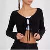 European and American Y2K Sexy Hot Girl Long Sleeved Short Black Cardigan Design Sense Women's Knitted Top