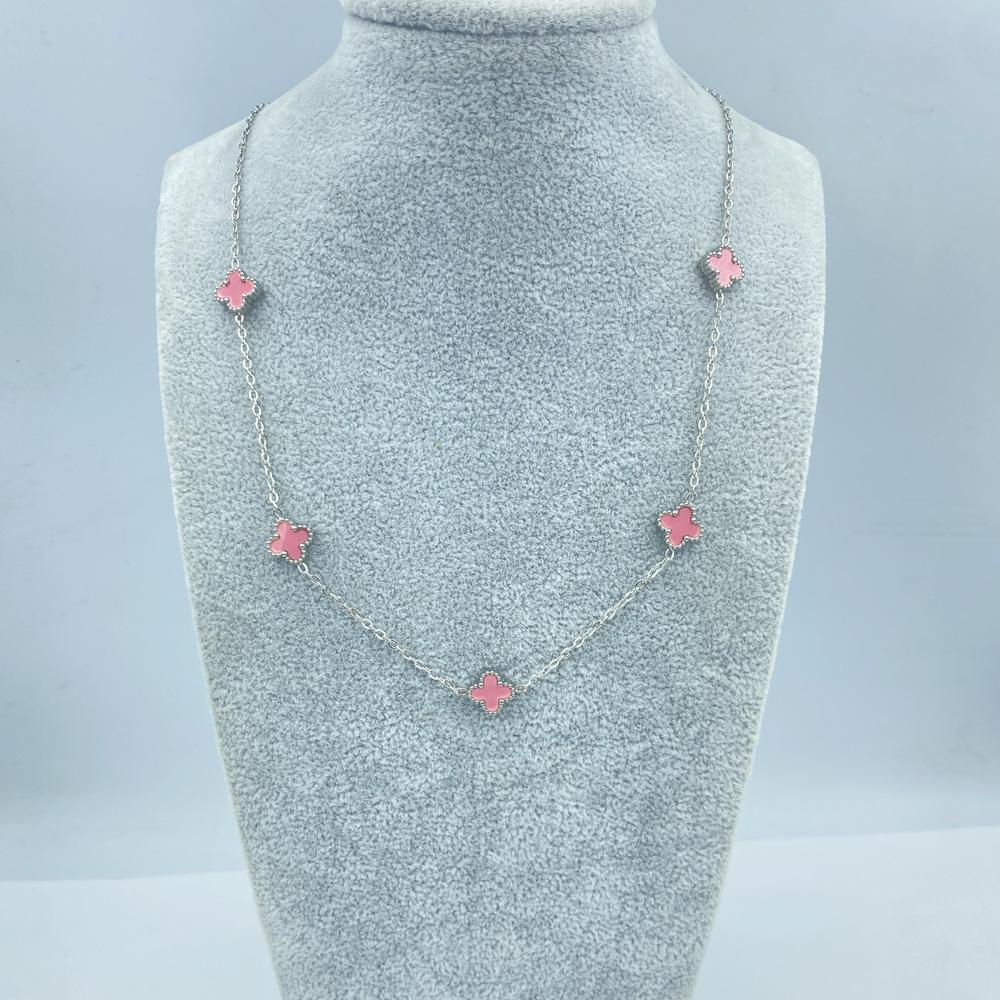 9MM Titanium Steel Four-leaf Clover Shell 5 Flowers Necklace Women's New Light Luxury Hundred Lock Bone Chain Shell Collar Jewelry