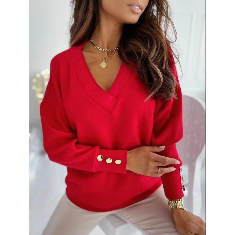 Women's Autumn and Winter V-neck Base Outside To Wear Long Sleeve Burst Velvet Sweater Sweater Sexy Intellectual Top