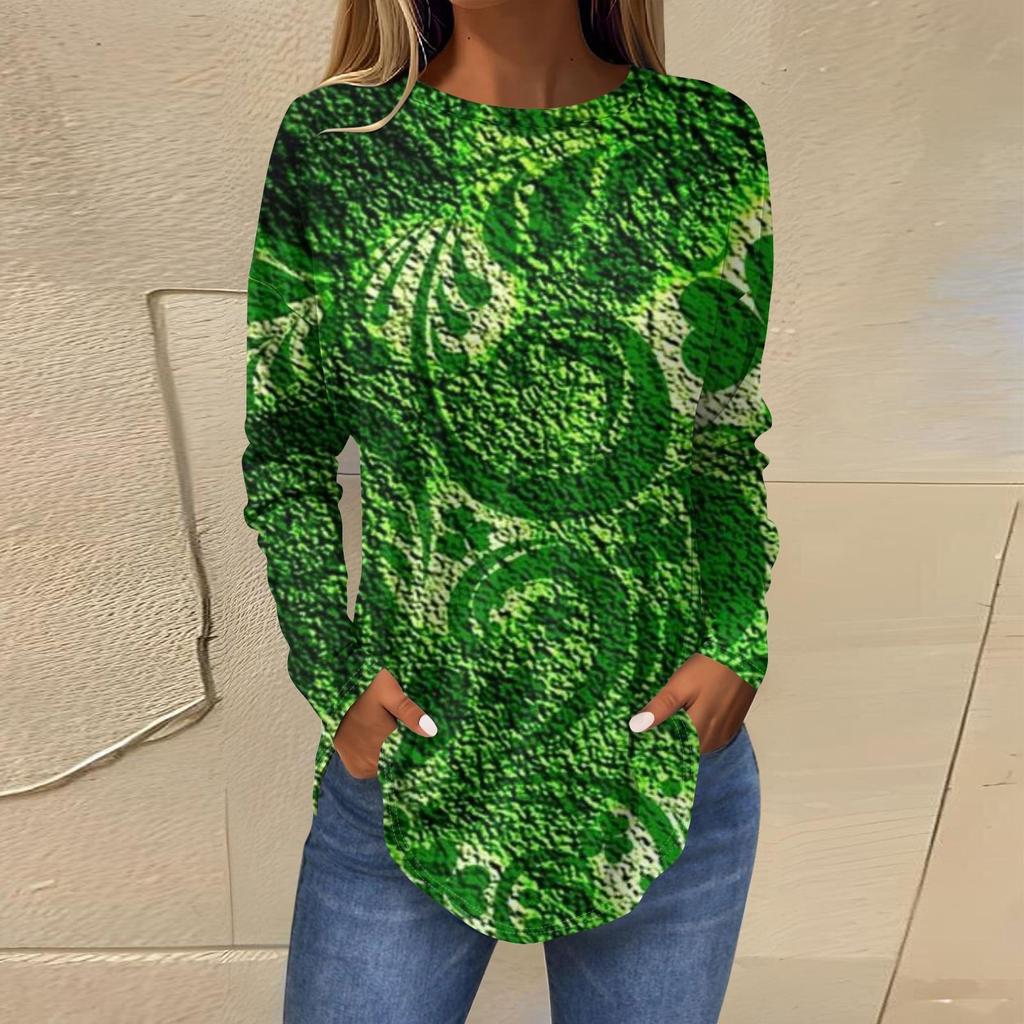 Женская модная свободная футболка с круглым вырезом и длинным рукавом с принтом