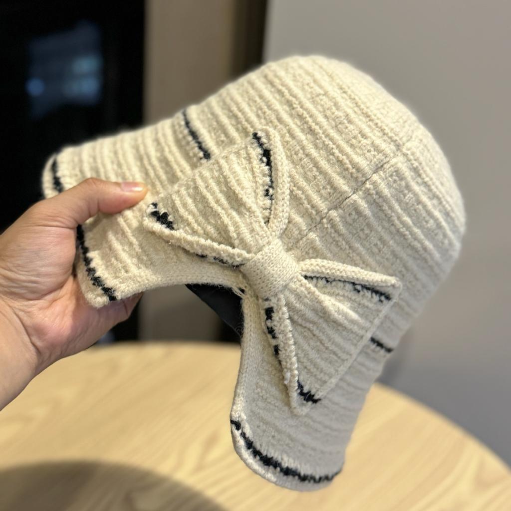 Новая вязаная шляпа-панама в корейском стиле с бантом для женщин, универсальная, подчеркивающая лицо, маленькая шляпа-ведро, складная, осенне-зимняя