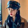 PU Leather Girl British Style Winter Women Berets Painter Cap Korean Style Octagonal Hat Navy Hat