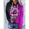 Толстовка с цветочным принтом 3D Rose Women Fashion Oversize Hoodies Women Sweats Flower Coat Sweatshirt With Pocket Pullovers Sudaderas