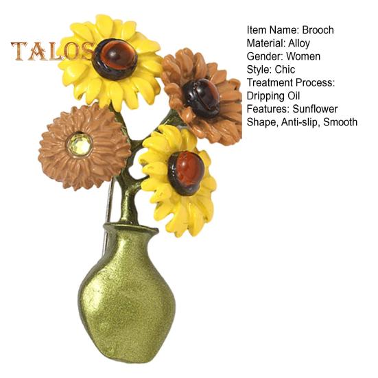 Women Brooch Sunflower Vase Shape Retro Enamel Anti-slip Polished Coat Collar Bag Scarf Hat Decoration Clothes Pin Party Banquet Clothing Jewelrys