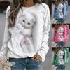 Cute Cat Print Long Sleeved Round Neck Pullover Plus Size Comfortable Casual Loose Women's Pullover