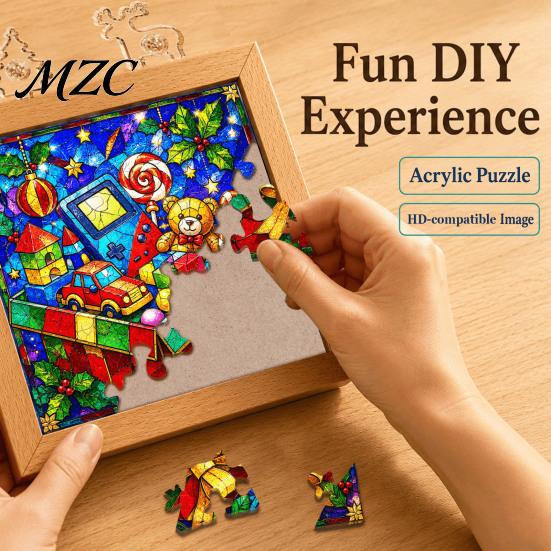 Acrylic Puzzle Night Light DIY LED Light, Christmas Town Jigsaw Lamp, Hand Unique Housewarming Gift Idea Assembled Decorative for Bedroom Desktop Warm