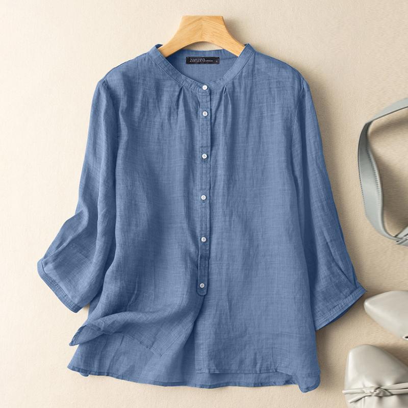 ZANZEA Женская повседневная летняя блузка с круглым вырезом и рукавами 3/4