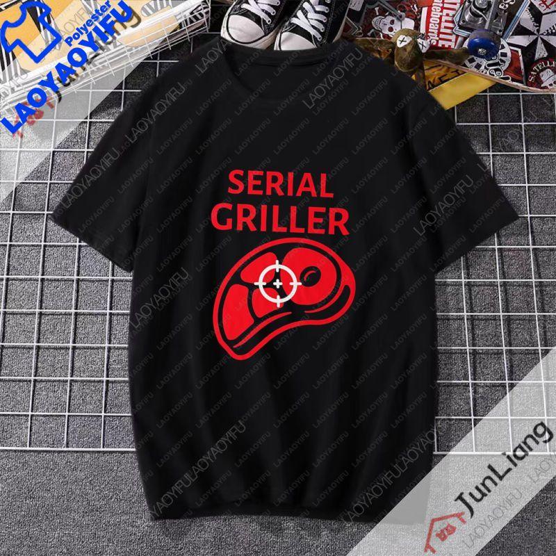Serial Griller Funny BBQ Graphic TShirt Retro Barbecue Lover Streetwear Tee Grilling for Unisex Women Summer Short Sleeve Tee