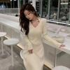 Design Senses Hanging Neck Slim Knitted Sweater Dress for Women Spring and Autumn 2023 New Waist Opening Long Dress Female Tops