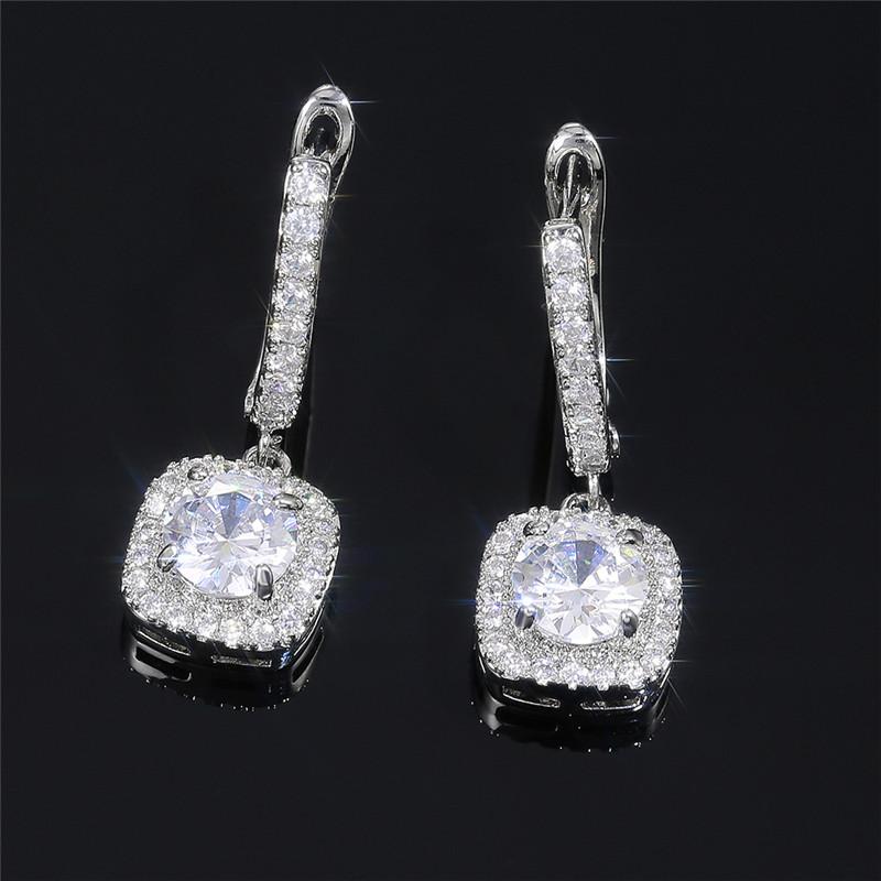Trendy Square Shape Drop Earrings Brilliant Bridal Engagement Wedding Jewelry Elegant Female Dangle Earring