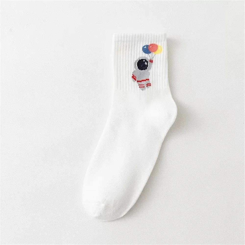 Забавные мультяшные носки с сердечком, астронавтом, радужными полосками, отпечатком медвежьей лапы, спортивные, хипстерские, харадзюку, повседневные, мягкие, из белого хлопка, дропшиппинг