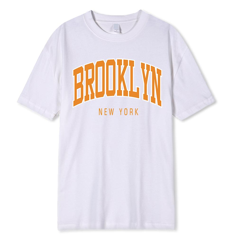 Brooklyn New York Hip Hop Funny Printing Male Tshirt Summer Loose 100% Cotton T Shirt Breathable Shoulder Drop Tee Clothes