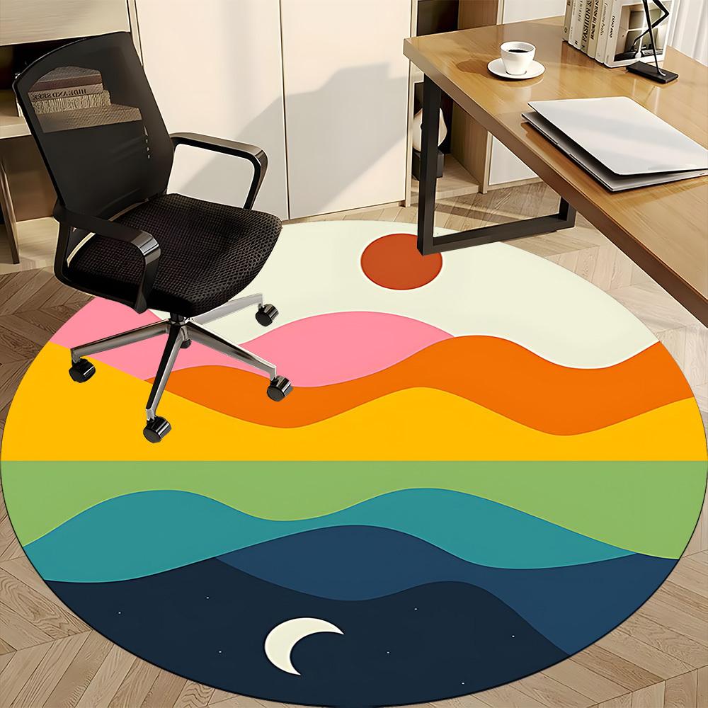 1pcSun Moon Waves Office Round Area Rug, Indoor Mat Suitable For Office, Under Office Chairs Bedroom Living Room Home Decor, Room Deco