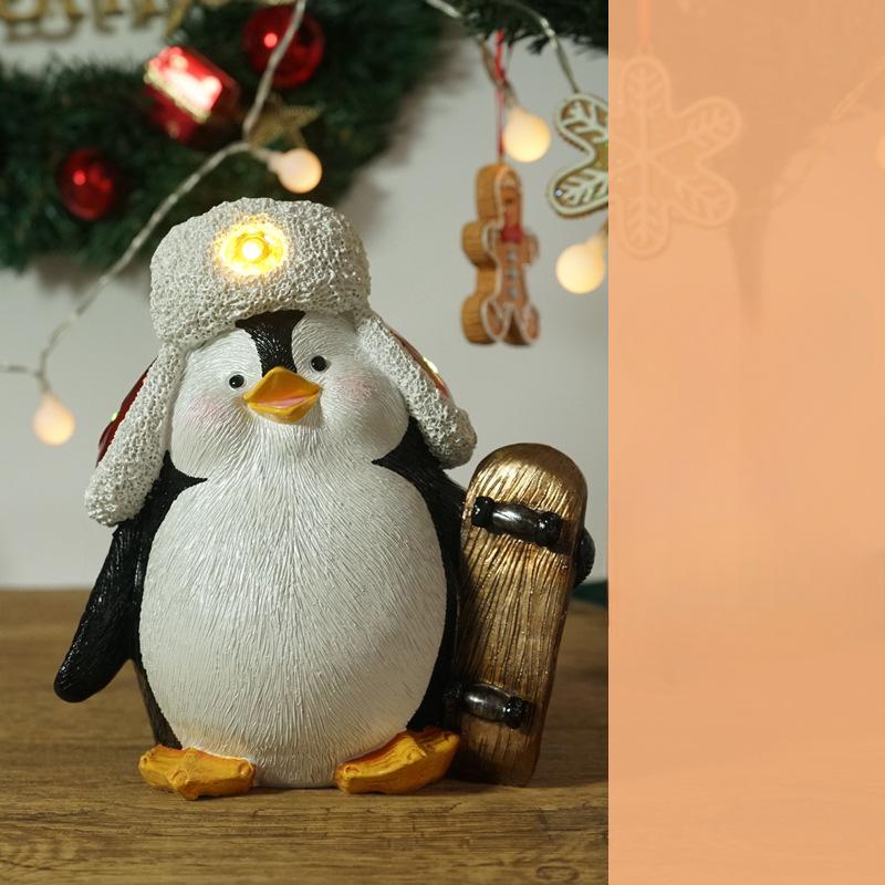 Рождественские ornaments-скульптуры животных Коричневый медведь-барабанщик Собака Идея подарка Коробка Красивый скейтборд Пингвин Рождественские украшения для дома
