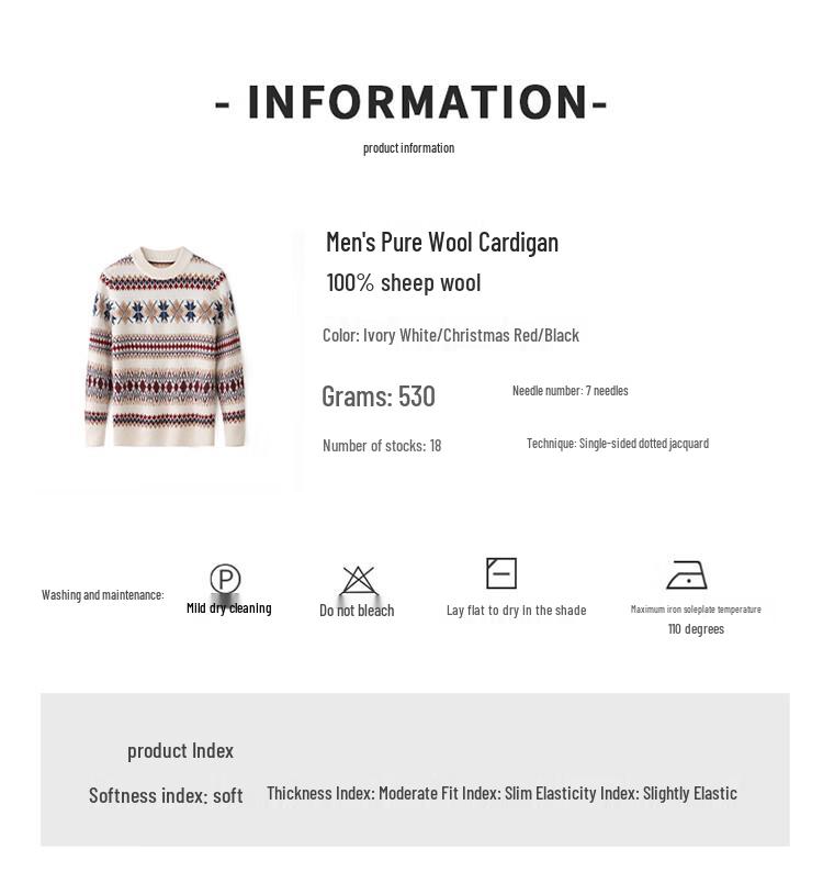 Hengyuanxiang Men's Round Neck 100% Wool Thickened Knit Sweater