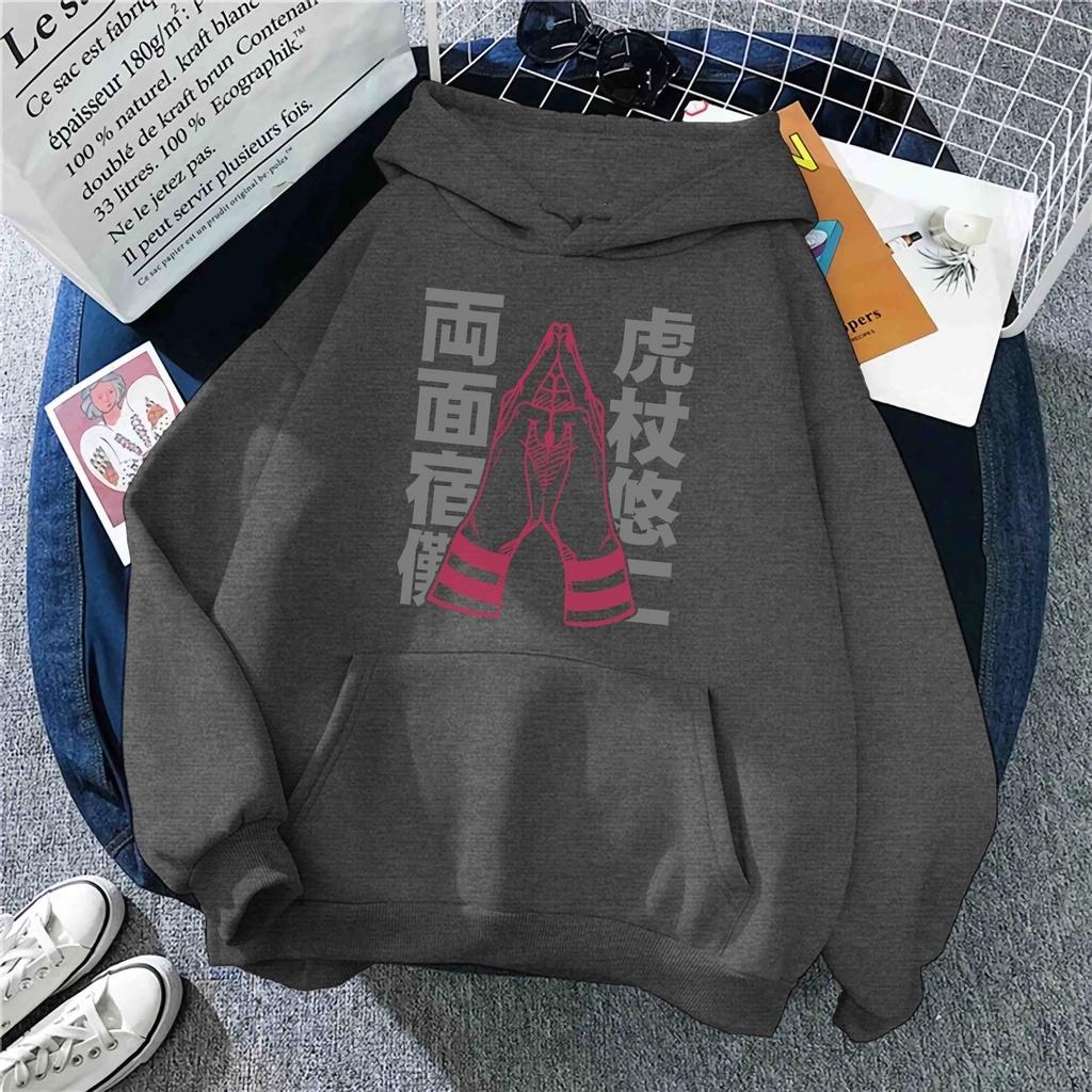 Аниме Худи Jujutsu Kaisen с принтом Мужская Повседневная Мода Харадзюку Круглый вырез Длинный рукав Толстовка Женская Осень Зима