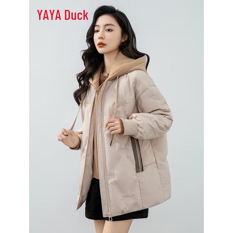 YAYA Women's Faux Two-Piece Detachable Hood Down Jacket