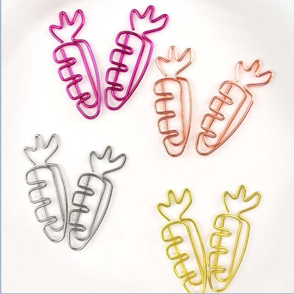 20pcs Carrot Shaped Paper Clips Cartoon Paper Decorative Clip Metal Paperclip Home