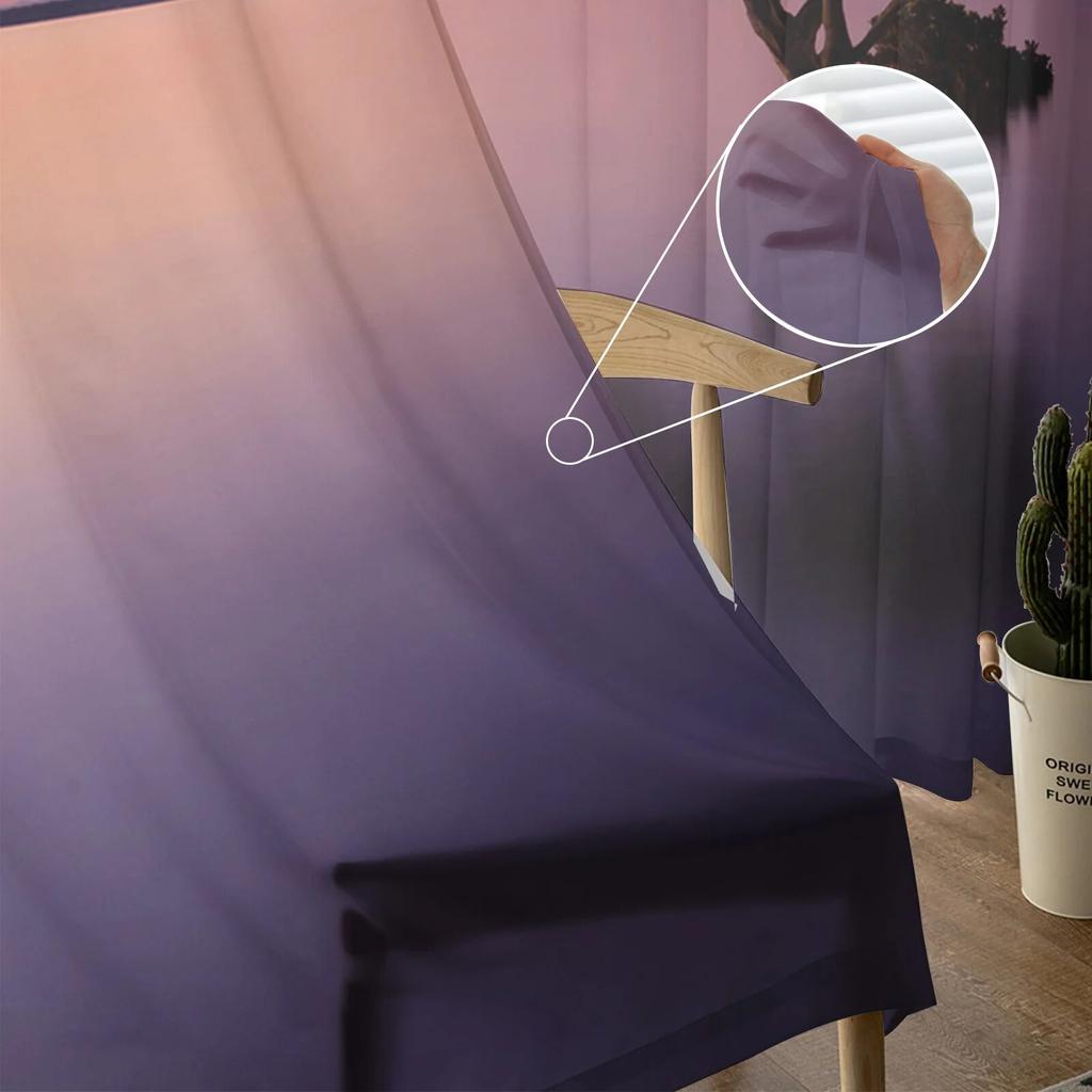 Sunset Tree Water Silhouette Window Curtain for Bedroom Sheer Curtain for Living Room Luxury Tulle Curtain for Kitchen
