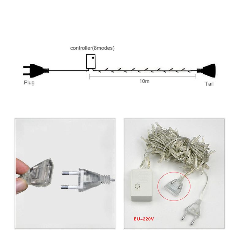 Рождественские огни 10 м, 20 м, 30 м, 40 м, светодиодные уличные гирлянды, 8 режимов для свадебной вечеринки, сада, заднего двора, праздничные огни, 220 В, вилка европейского стандарта