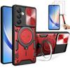 Case - BOOLING - for Samsung Galaxy A34 5G - Red - 2 Tempered Glasses - Support Ring