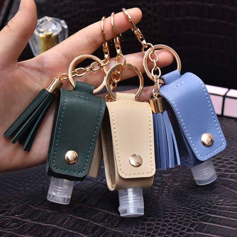 Keyring Plastic With Tassels Keychain Holder Hand Sanitizer Holder Empty Bottle PU leather Cover